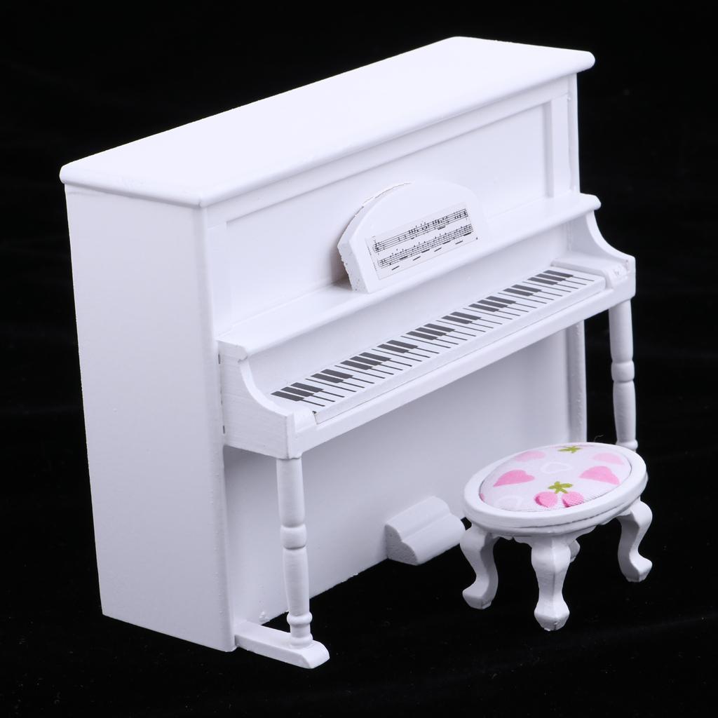 1/12 Dollhouse Miniature Upright Piano and Stool Kit Artist Offerings White