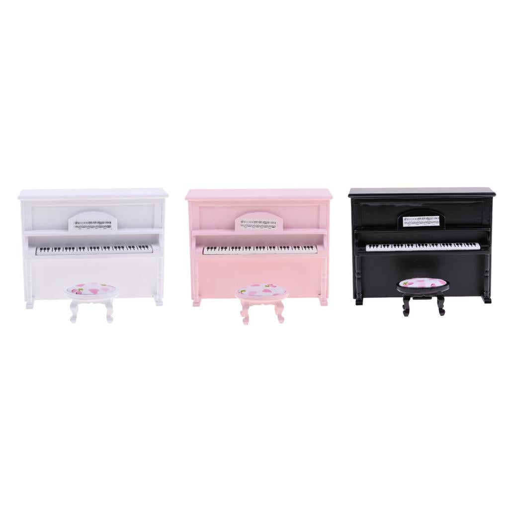 1/12 Dollhouse Miniature Upright Piano and Stool Kit Artist Offerings White