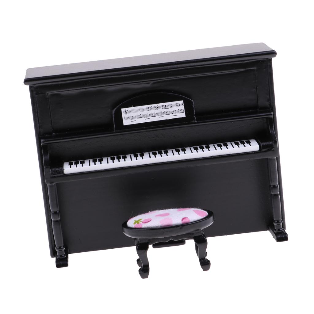1/12 Dollhouse Miniature Upright Piano and Stool Kit Artist Offerings Black