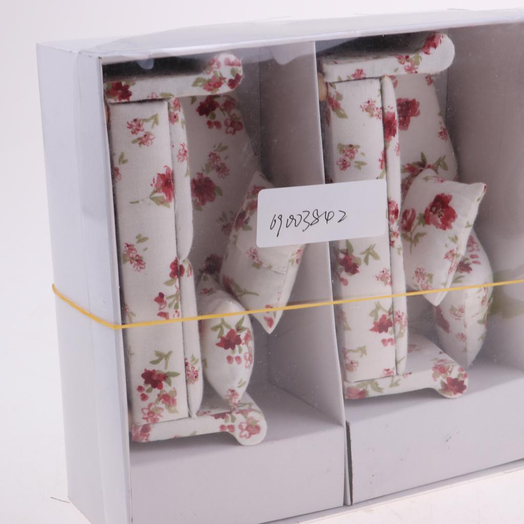 2 Set 1/12 Flower Double Sofa Cushions Couch Dollhouse Miniature Furniture