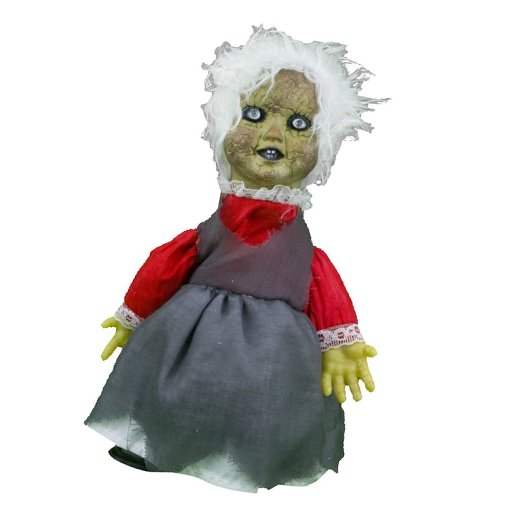 30cm Electric Scary Old Woman Doll Halloween Decor Ornaments