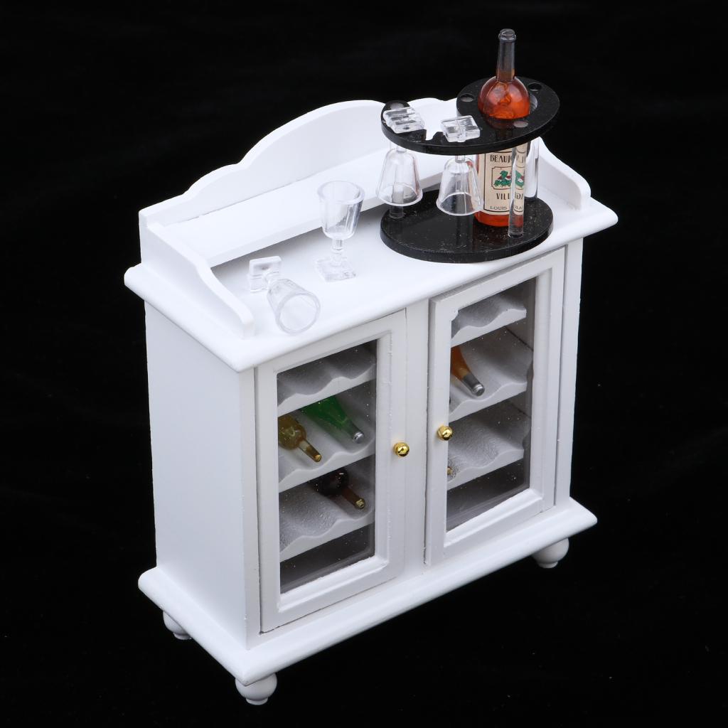 1/12 Dollhouse Miniature Furniture Wine Cabinet Wine Rack Glass Set Model