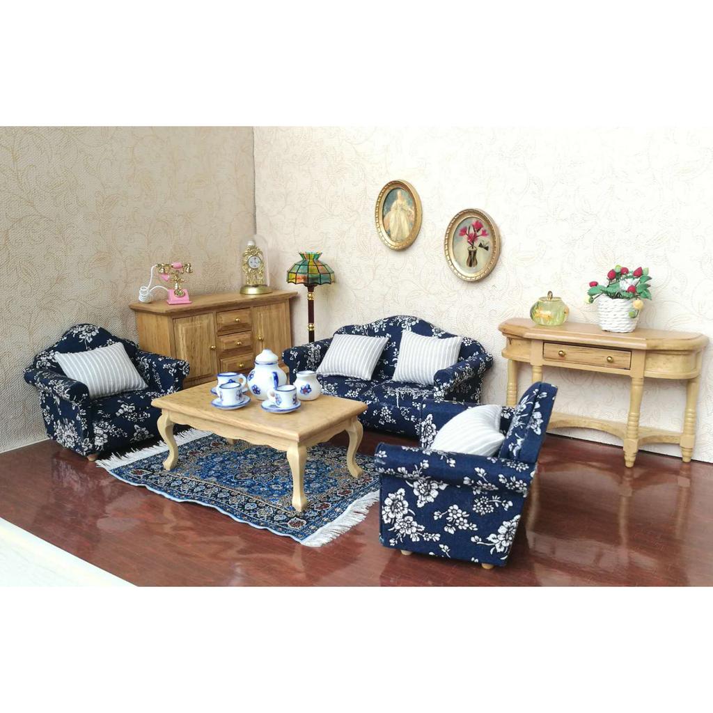 1/12 Dollhouse Miniature Furniture Sofa End Table Cabinet Floor Lamp Tea Set