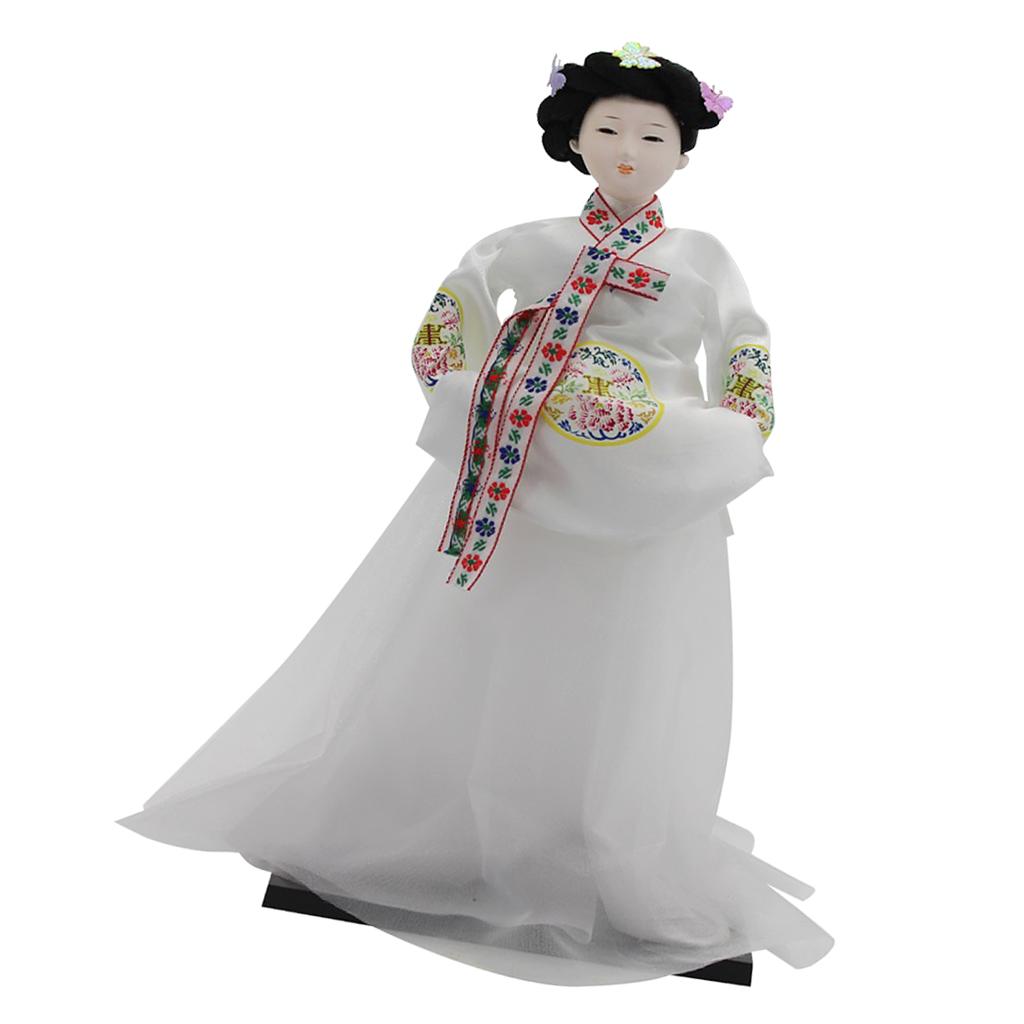 12'' Vintage Korean Geisha Doll Hanbok White Dress Oriental Dolls Model
