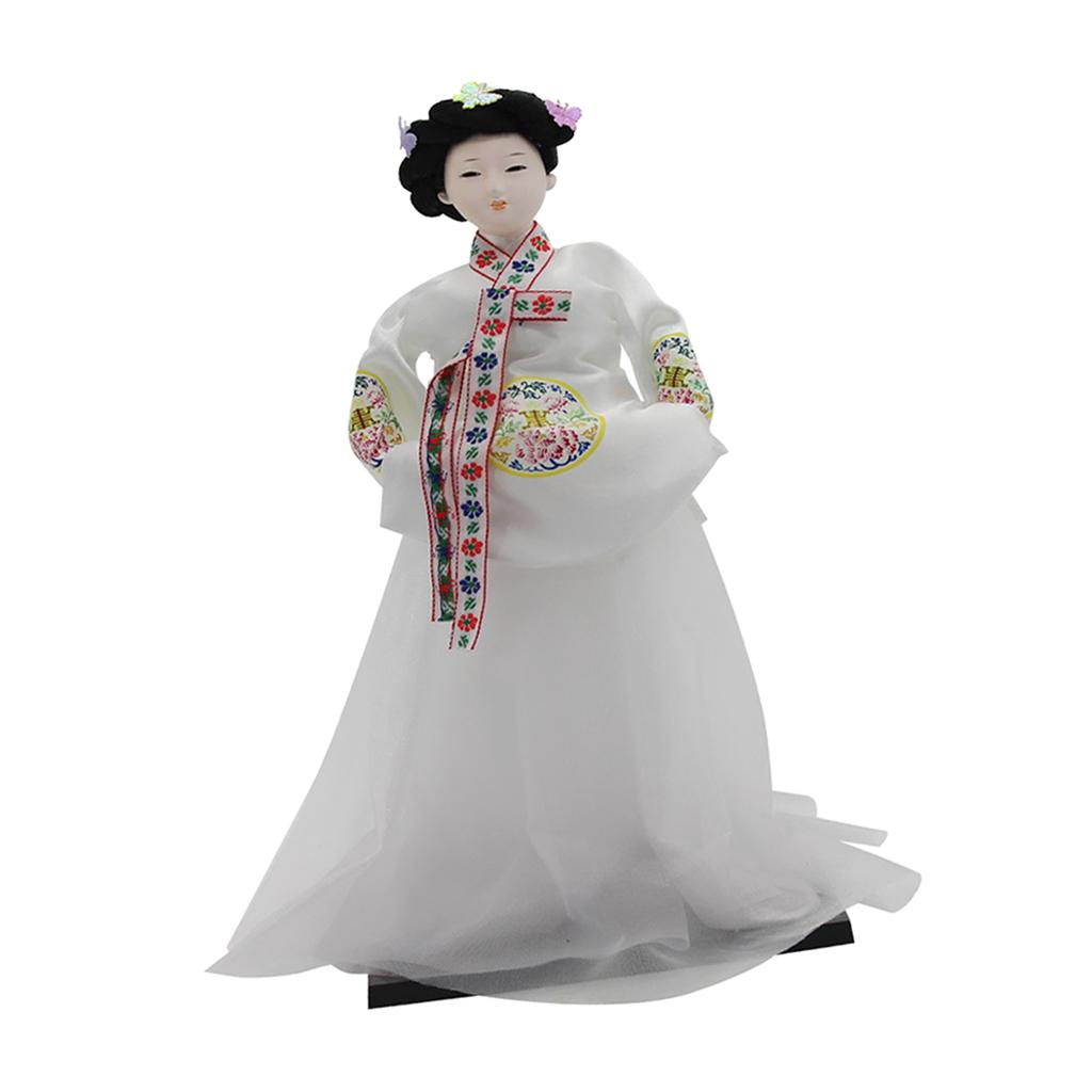 12'' Vintage Korean Geisha Doll Hanbok White Dress Oriental Dolls Model