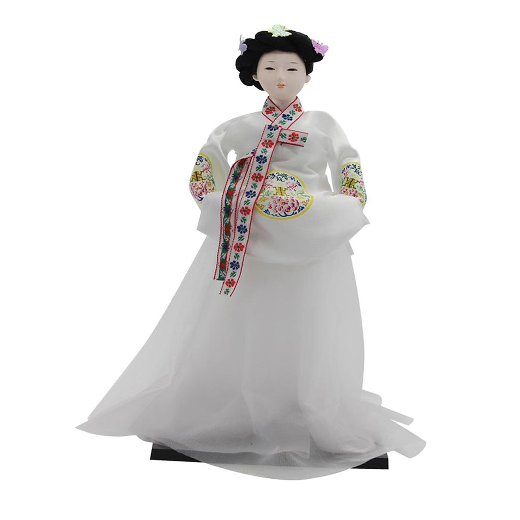 12'' Vintage Korean Geisha Doll Hanbok White Dress Oriental Dolls Model