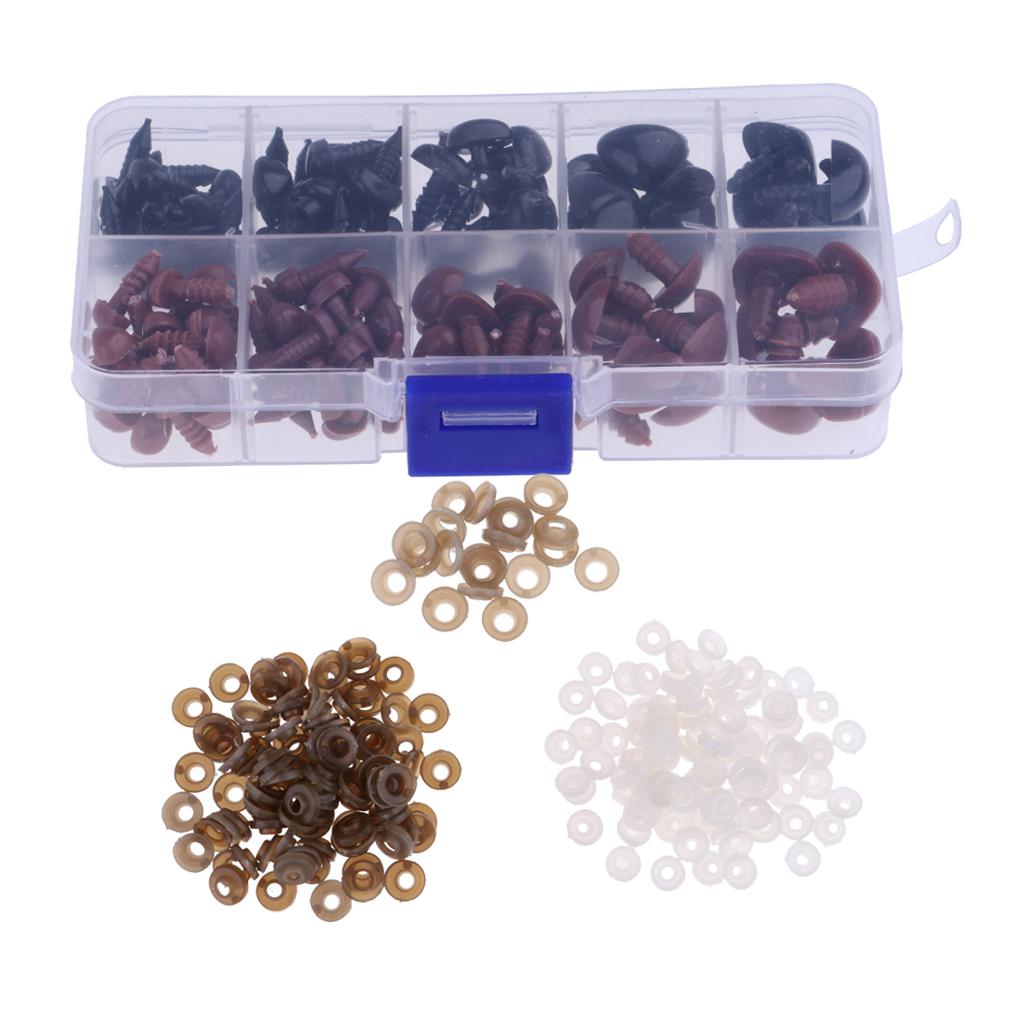 130 Pieces Plastic Safety Noses for Bear Animals Dolls Making Black & Brown