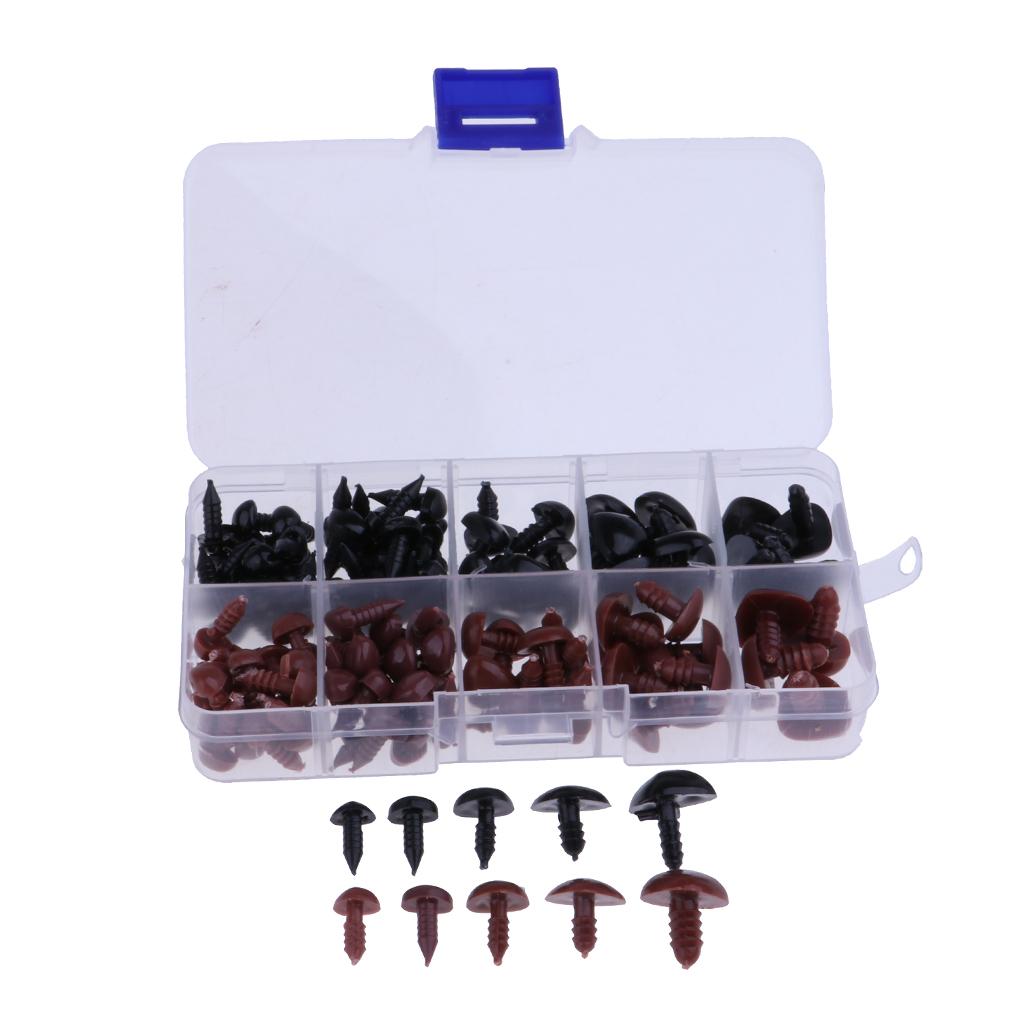 130 Pieces Plastic Safety Noses for Bear Animals Dolls Making Black & Brown