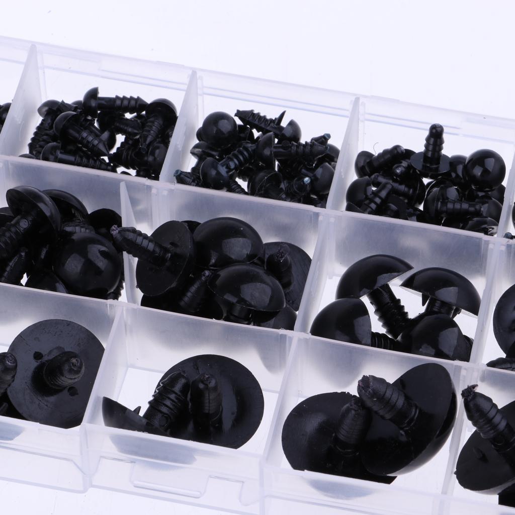 154 Pieces Black Plastic Safety Eyes for Teddy Bear Animals Doll Making DIY