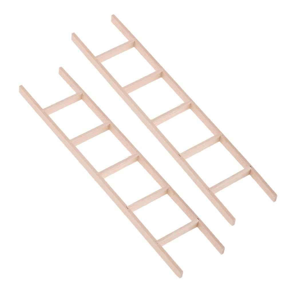 Miniature Straight Wooden Ladder For Dollhouse Outdoor Accessories 2 Piece
