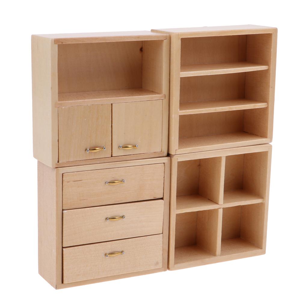 1:12 Dollhouse Miniatures Natural Wood Color Combined Cabinet Organizer Kits
