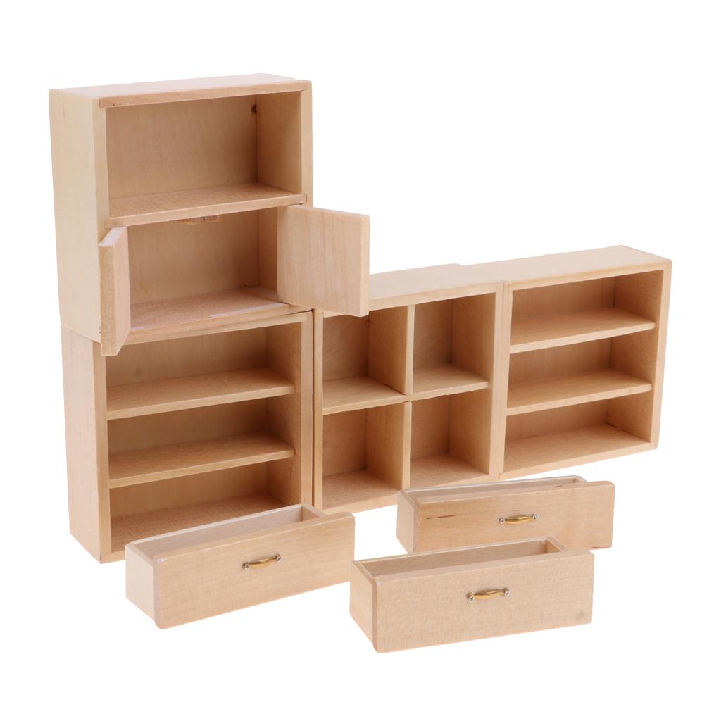 1:12 Dollhouse Miniatures Natural Wood Color Combined Cabinet Organizer Kits