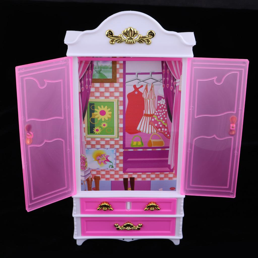 6Pcs Dollhouse Miniature Bedroom Furniture Bed Cabinet Wardrobe Table Lamp