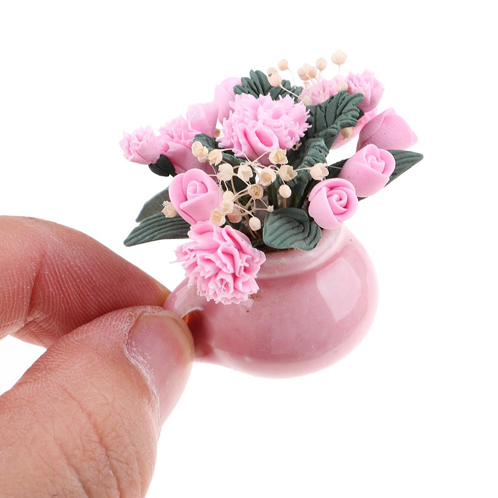 2pcs Dollhouse Mini Carnation Potted Plant Oranment Fairy Garden DIY Accs