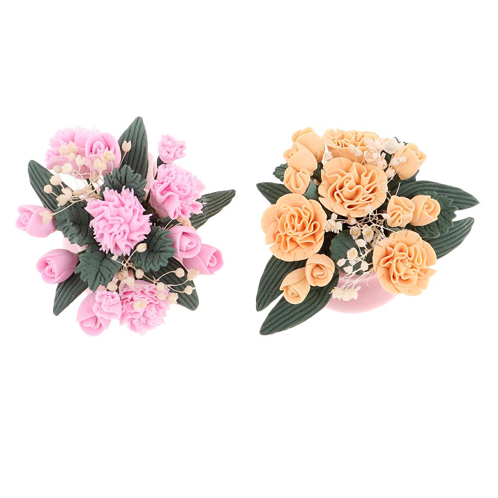 2pcs Dollhouse Mini Carnation Potted Plant Oranment Fairy Garden DIY Accs