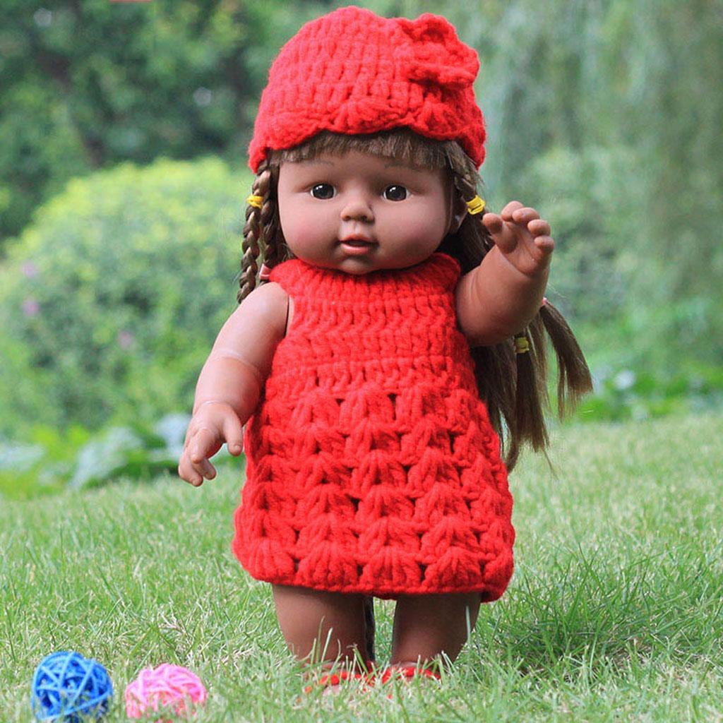 30cm Realistic Baby Doll Vinyl Newborn Girl Doll Wearing Red Knitted Dress