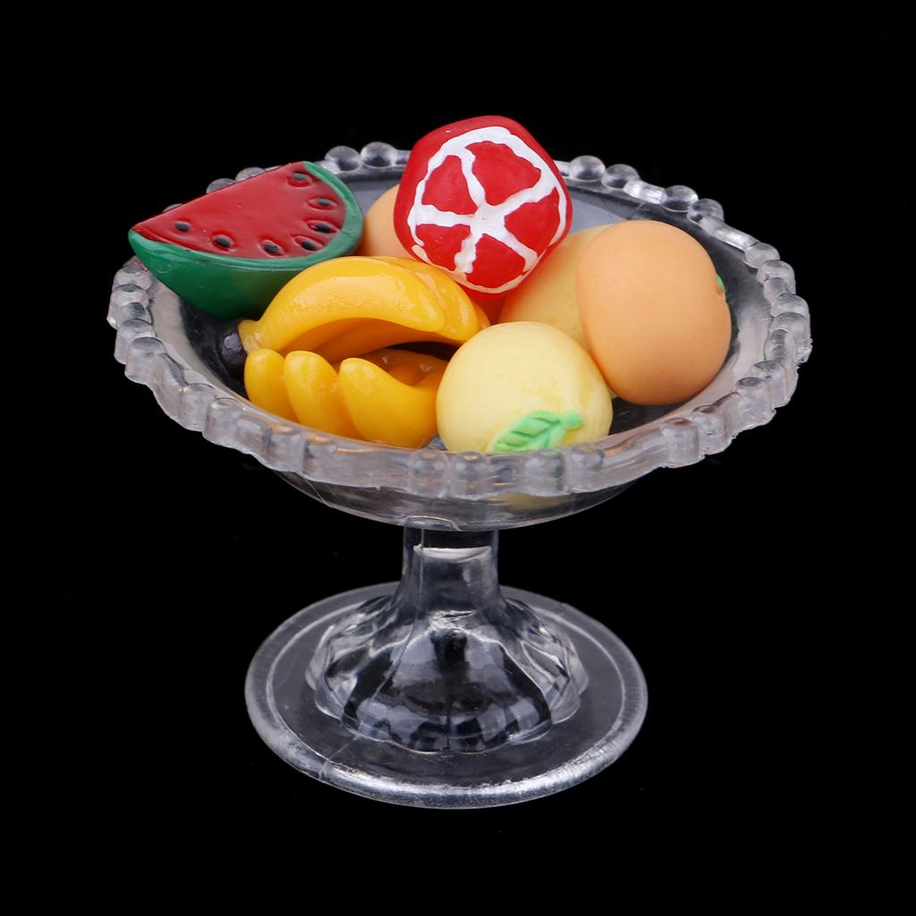 9Pcs Kitchen Food Set Plastic Fruit and Plate Model Dollhouse Miniature 1/12