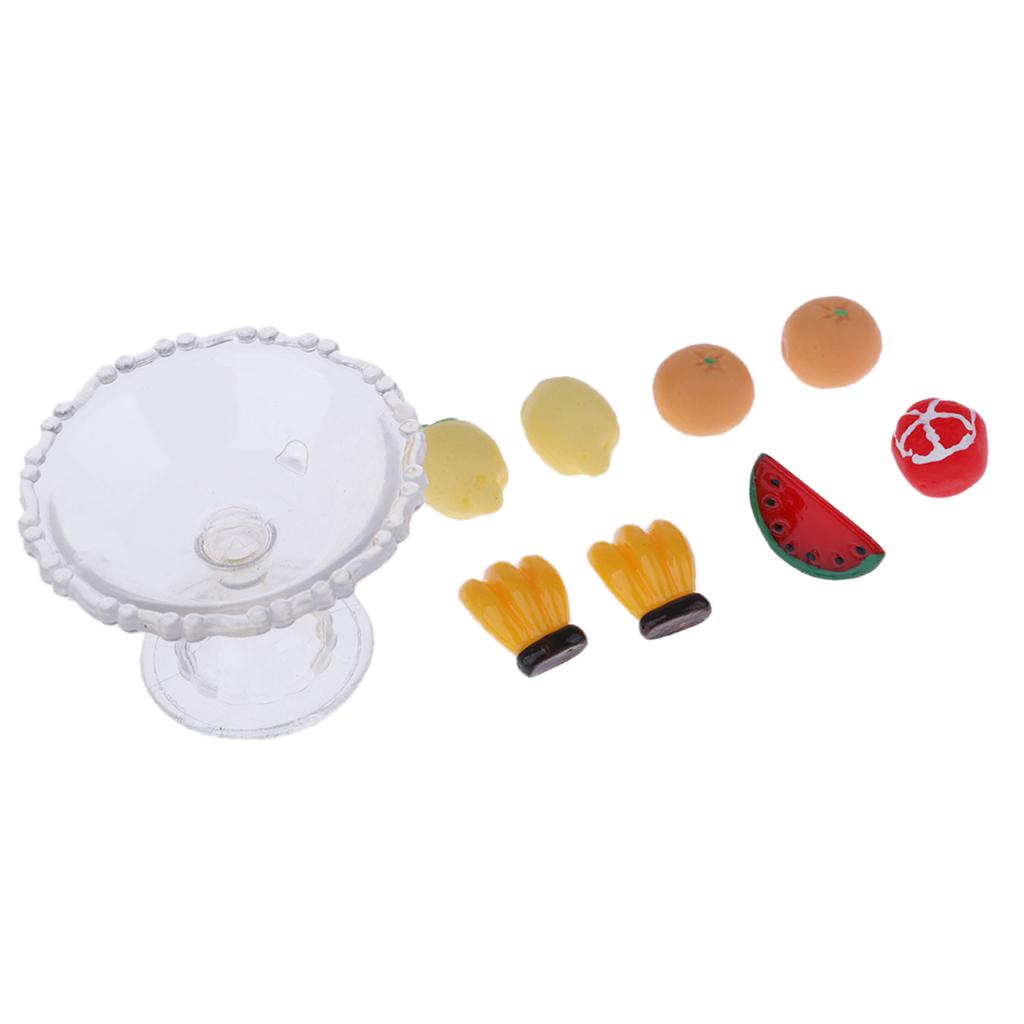 9Pcs Kitchen Food Set Plastic Fruit and Plate Model Dollhouse Miniature 1/12