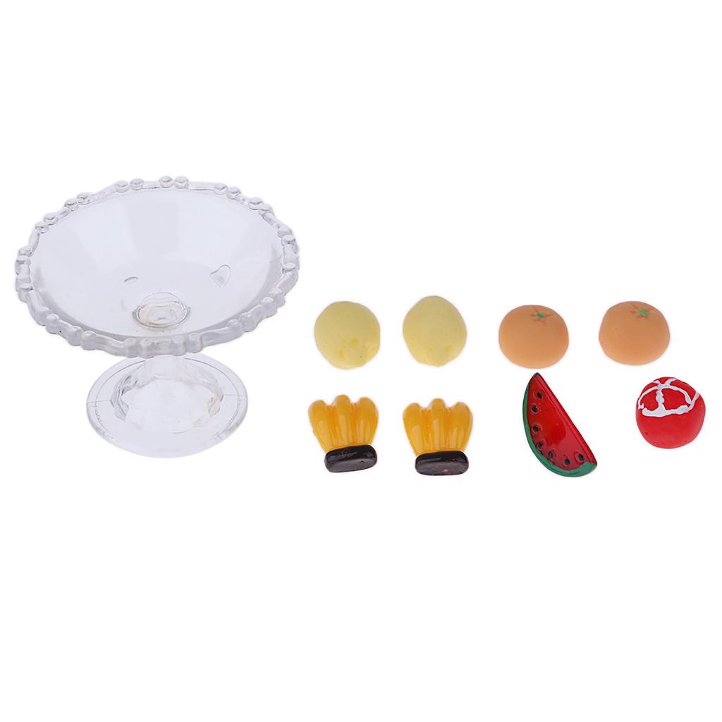 9Pcs Kitchen Food Set Plastic Fruit and Plate Model Dollhouse Miniature 1/12