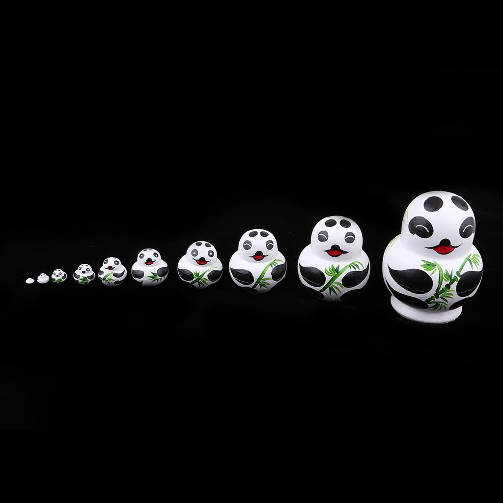 Wooden Russian Nesting Dolls Panda Bamboo Matryoshka Hand Painted 10 Pieces