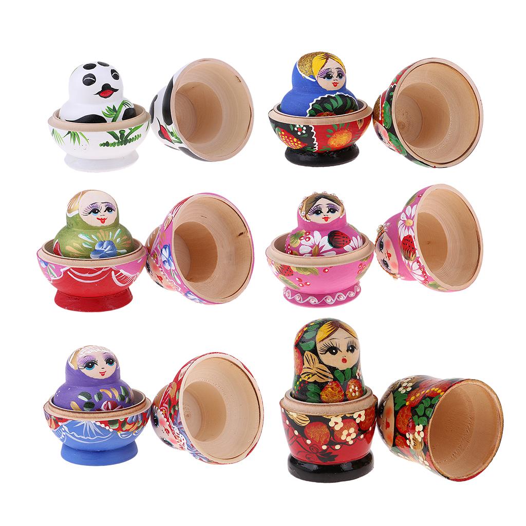 Wooden Russian Nesting Dolls Panda Bamboo Matryoshka Hand Painted 10 Pieces