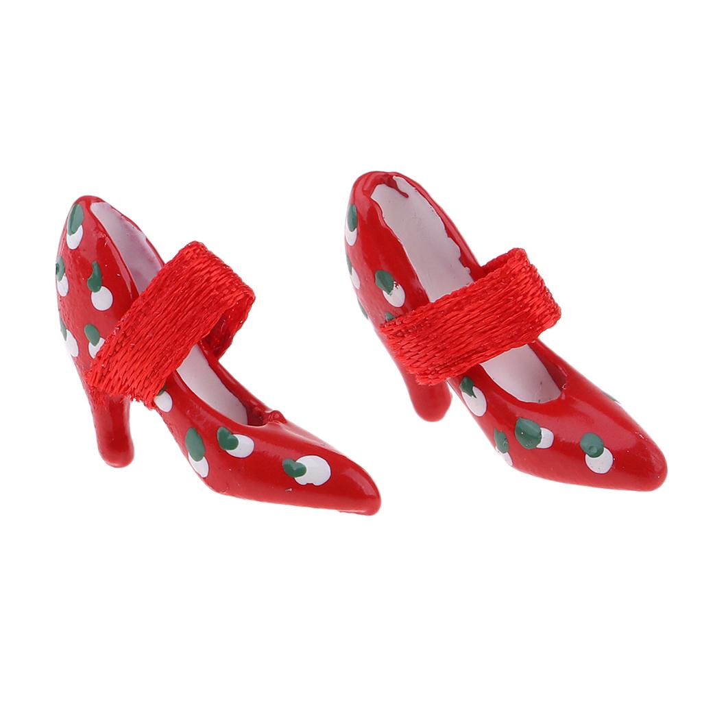 Pair of 1/12 Dollhouse Miniature High Heel Shoes Sandals Clothes Accessories