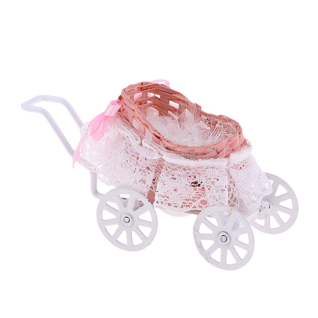 Mini Alloy Baby Push Cart Pushchair 1/12 Dollhouse Miniatures Kids Toys