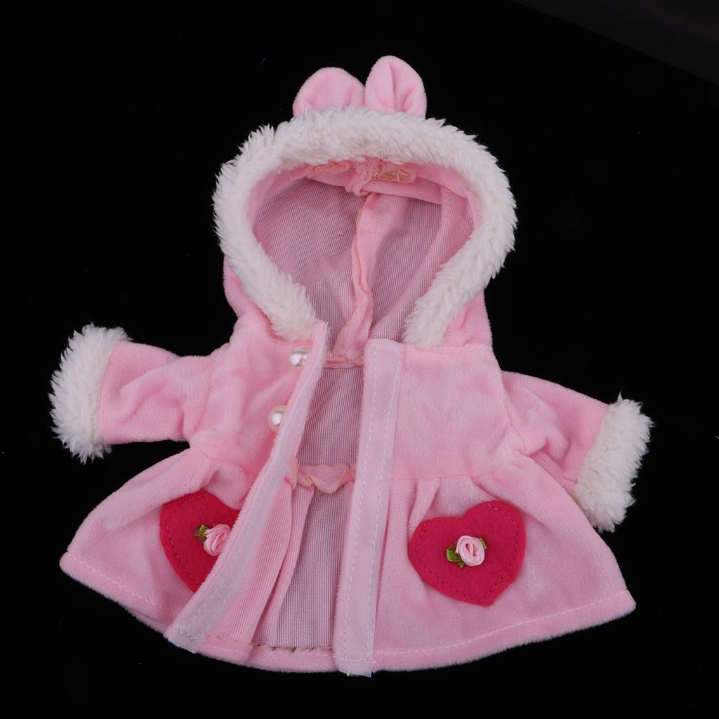 Plush Rabbit Ears Hat Overcoat for Mellchan Baby Doll Clothes Accessory Pink