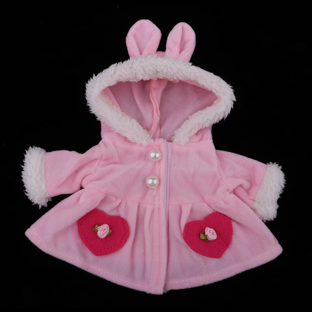 Plush Rabbit Ears Hat Overcoat for Mellchan Baby Doll Clothes Accessory Pink