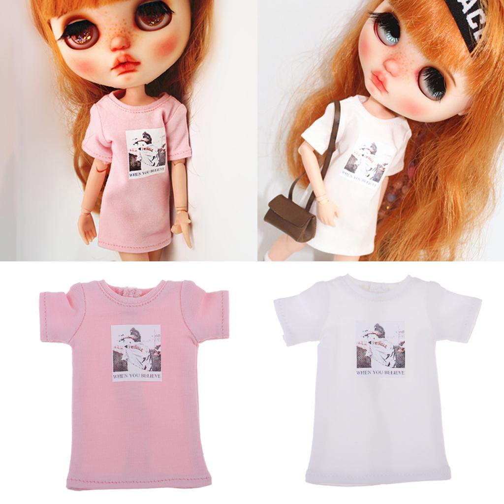 Fashion Printing T-Shirt Outfit for 1/6 Blythe Doll Dress Up Accessory White