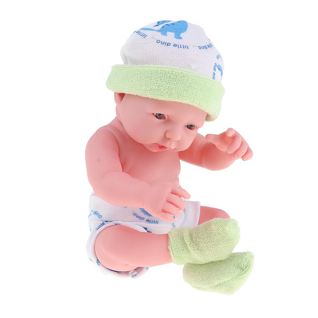 25cm Soft Vinyl Realistic Infant Newborn Baby Doll Kids Toy in Green Clothes