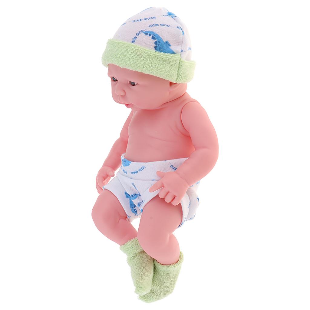 25cm Soft Vinyl Realistic Infant Newborn Baby Doll Kids Toy in Green Clothes