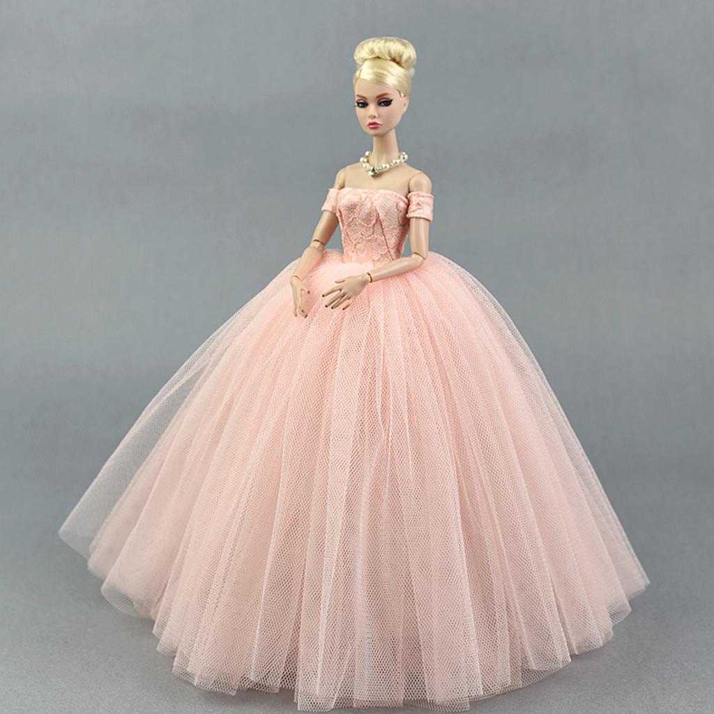 Fashion Strapless Wedding Dress Princess Skirt for 1/6 Doll Accs Pink