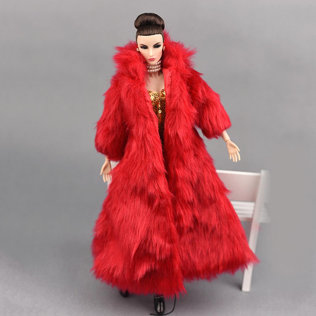 Fashion Long Plush Coat with Tube Dress for 1/6 Doll Winter Clothes Accs