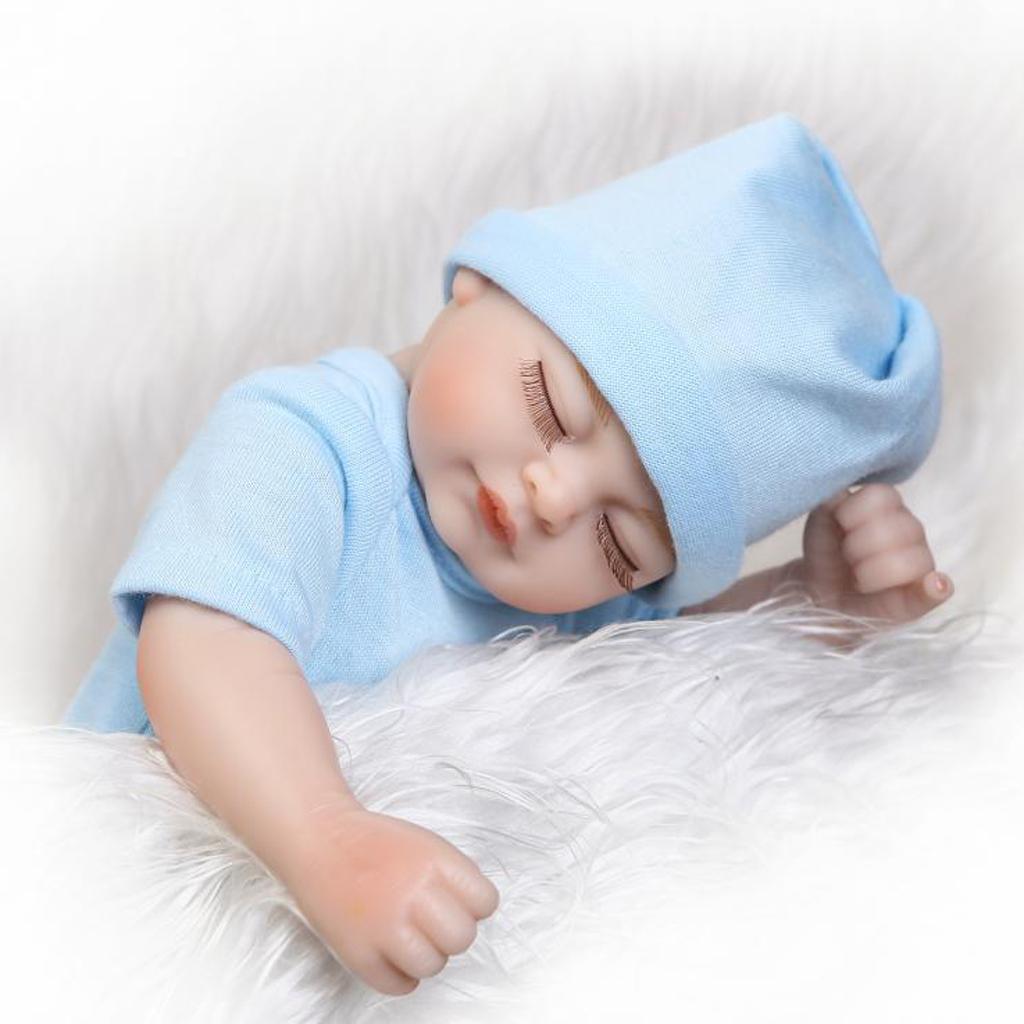 26cm Lovely Soft Silicone Realistic Infant Newborn Baby Doll in Blue Clothes