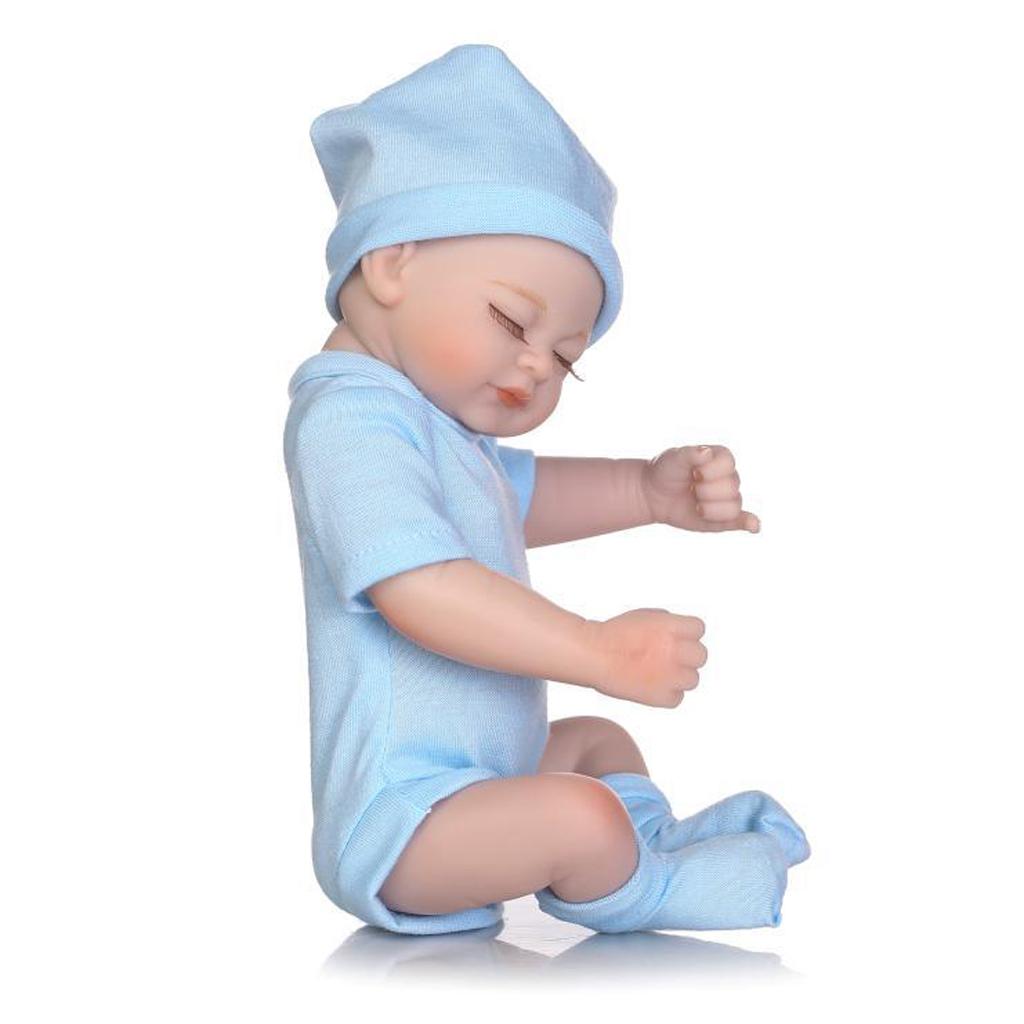 26cm Lovely Soft Silicone Realistic Infant Newborn Baby Doll in Blue Clothes