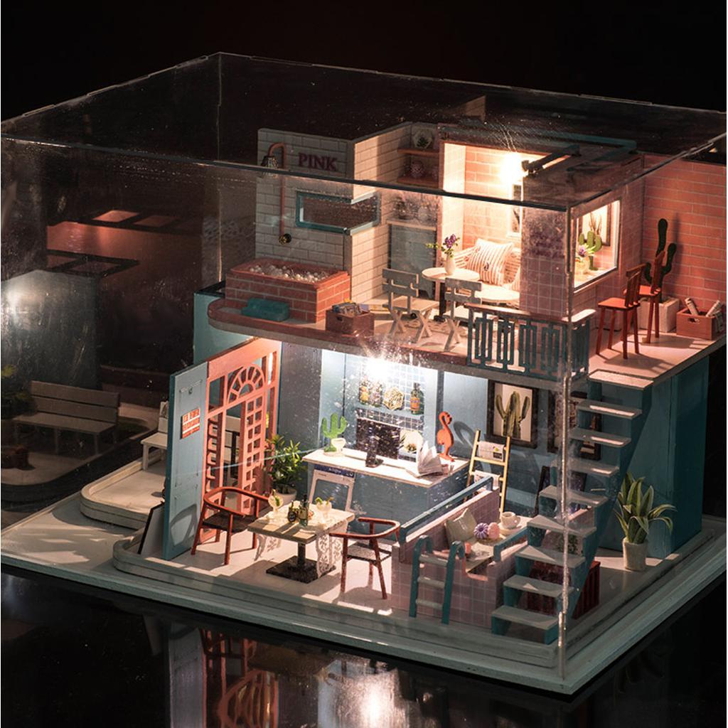 1:24 DIY Miniature Dollhouse Doll House Furnitures Kids Gift -Pink Cafe