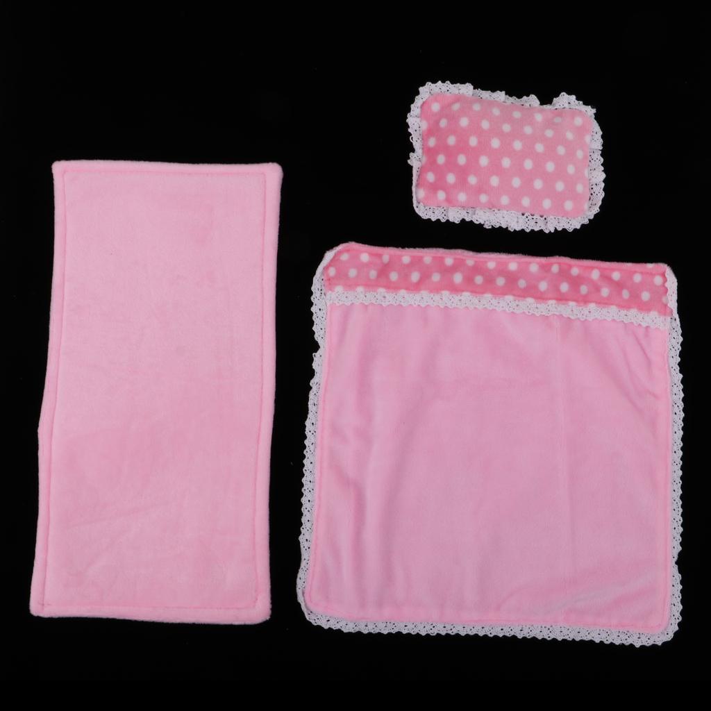 2xLovely Dollhouse Bedding Set for 25cm MellChan Dolls Accessories Pink Dot