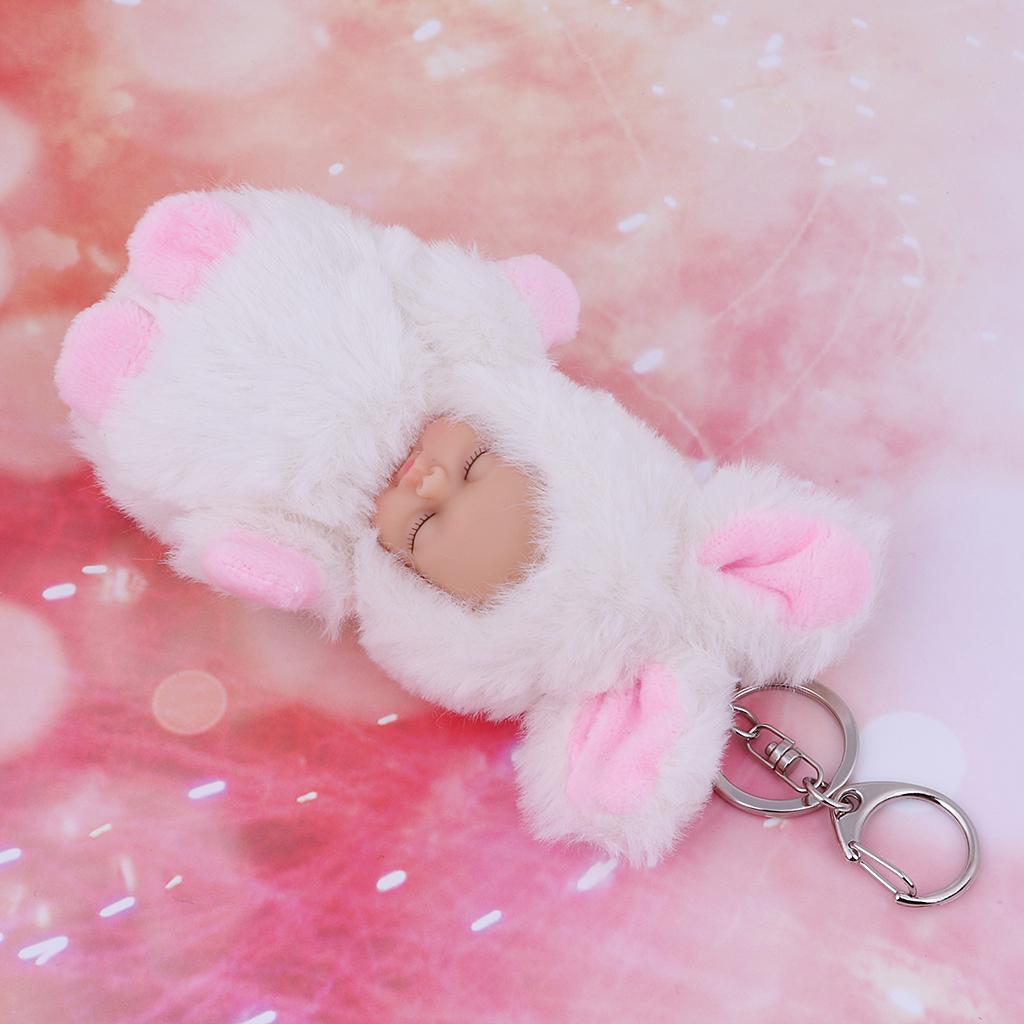 Cute Sleeping Baby Doll Key Chains Keyring Bags Car Charm Pendant White