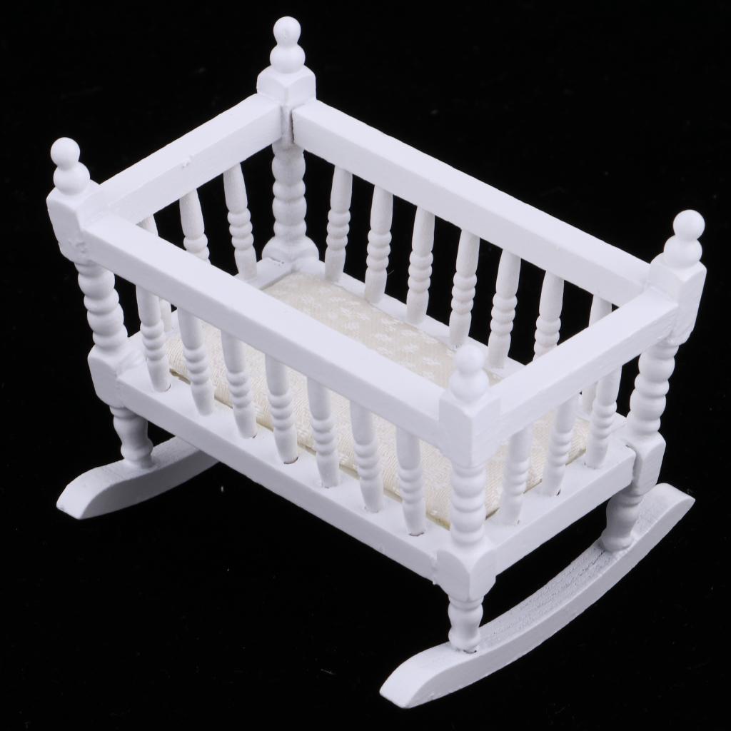 White Baby Cradle Bed Bedroom Furniture Accessory for 1/12 Dollhouse