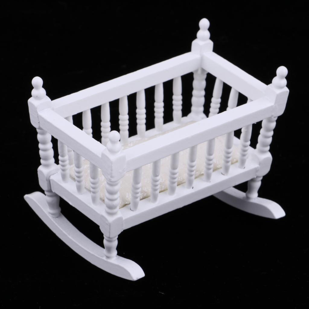 White Baby Cradle Bed Bedroom Furniture Accessory for 1/12 Dollhouse