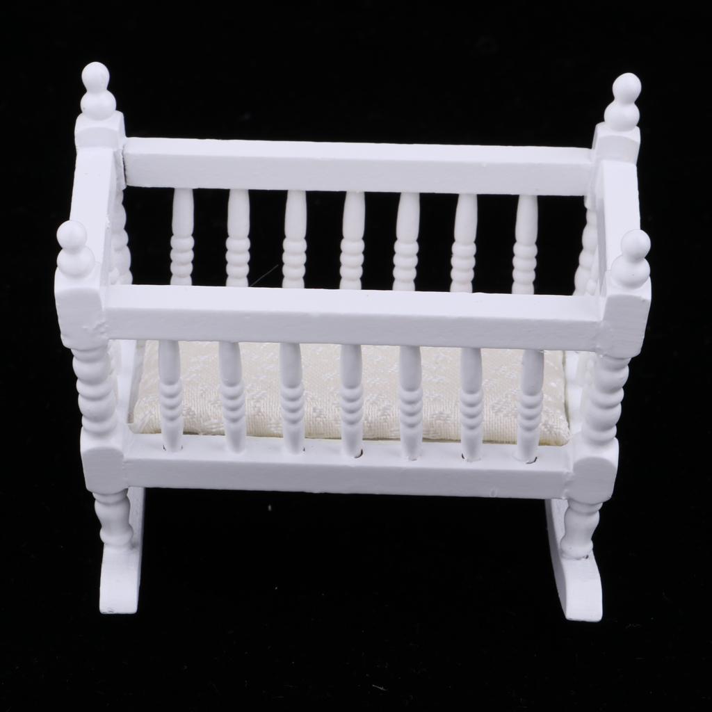 White Baby Cradle Bed Bedroom Furniture Accessory for 1/12 Dollhouse