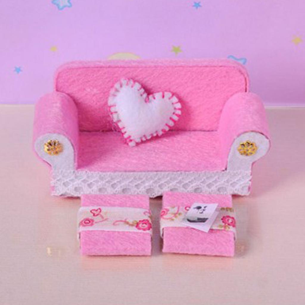 1:24 Miniature Sofa End Table Set Dollhouse Living Room Furniture Accs Pink