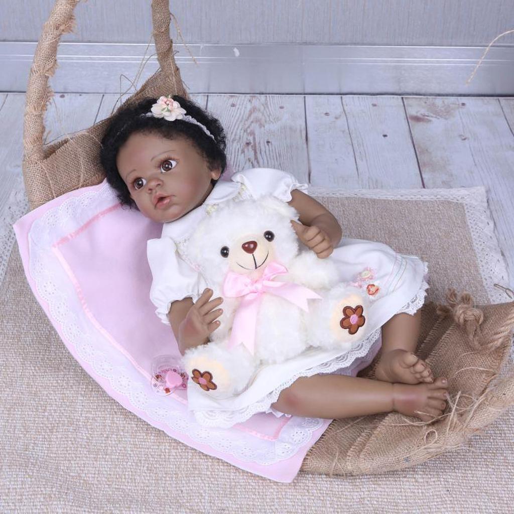 Lovely 22inch Reborn Doll Soft Silicone Newborn Baby Girl Doll Black Skin