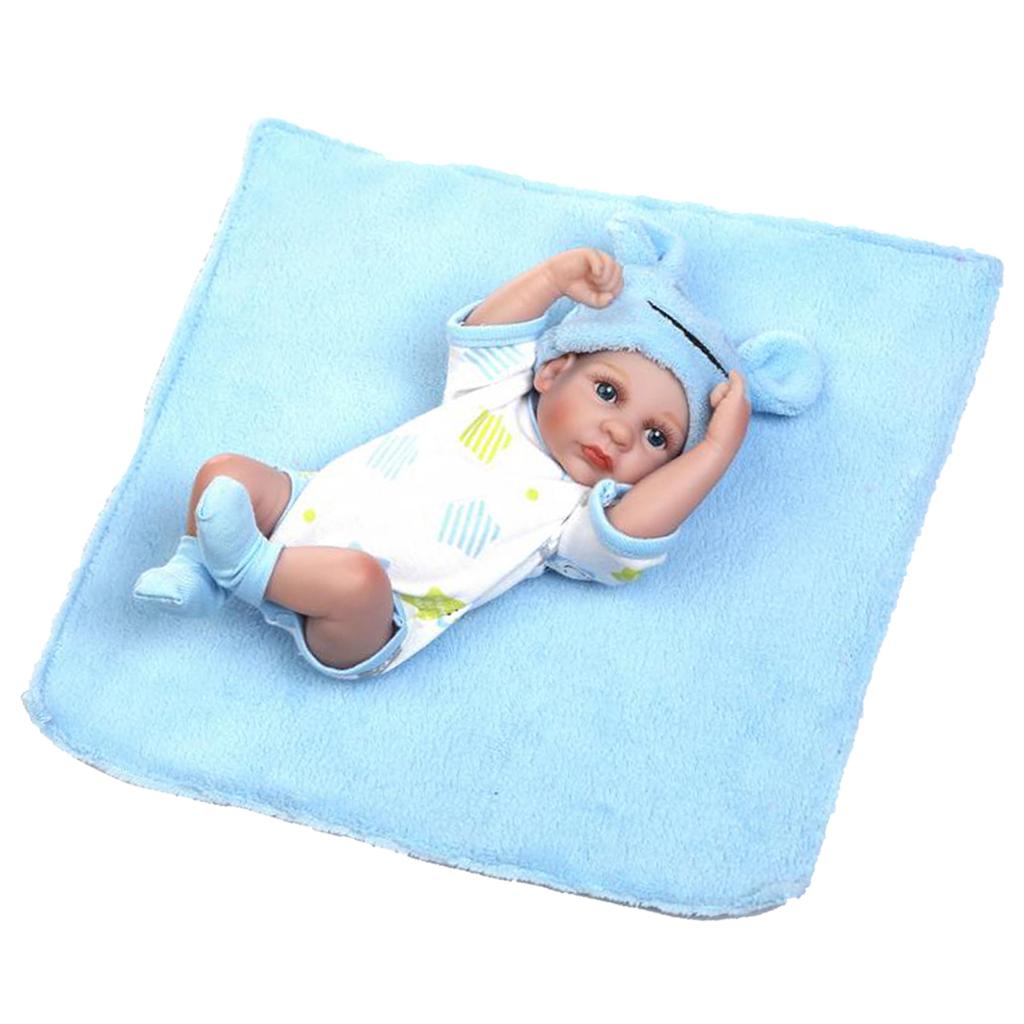 26cm 10'' Lifelike Soft Silicone Newborn Baby Boy Doll with Blanket