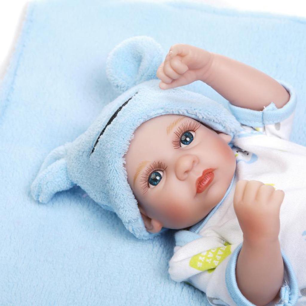 26cm 10'' Lifelike Soft Silicone Newborn Baby Boy Doll with Blanket