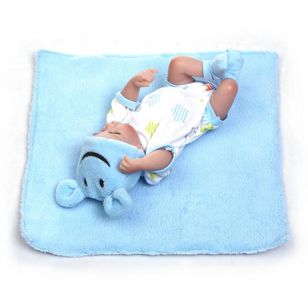 26cm 10'' Lifelike Soft Silicone Newborn Baby Boy Doll with Blanket