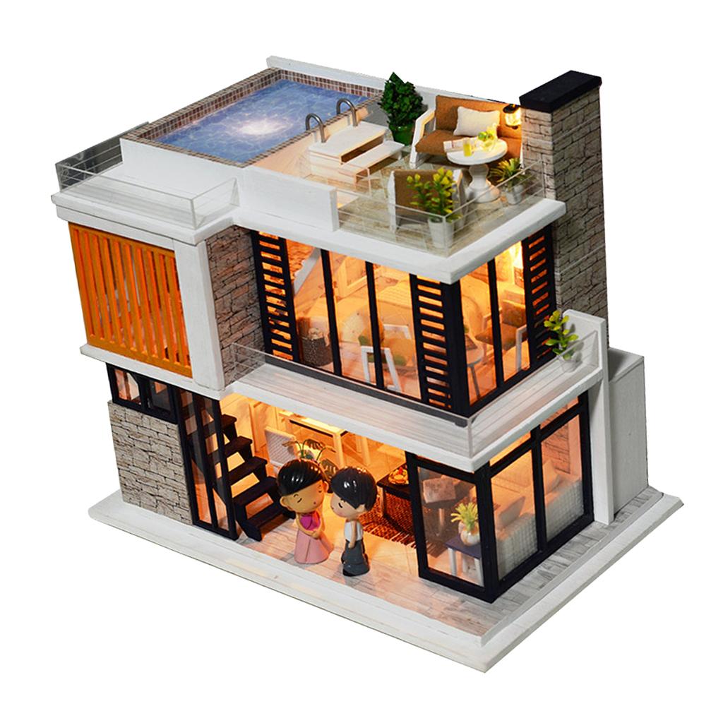 DIY Dolls House Kit Wooden Miniature with Furniture LED Lights Florence Town