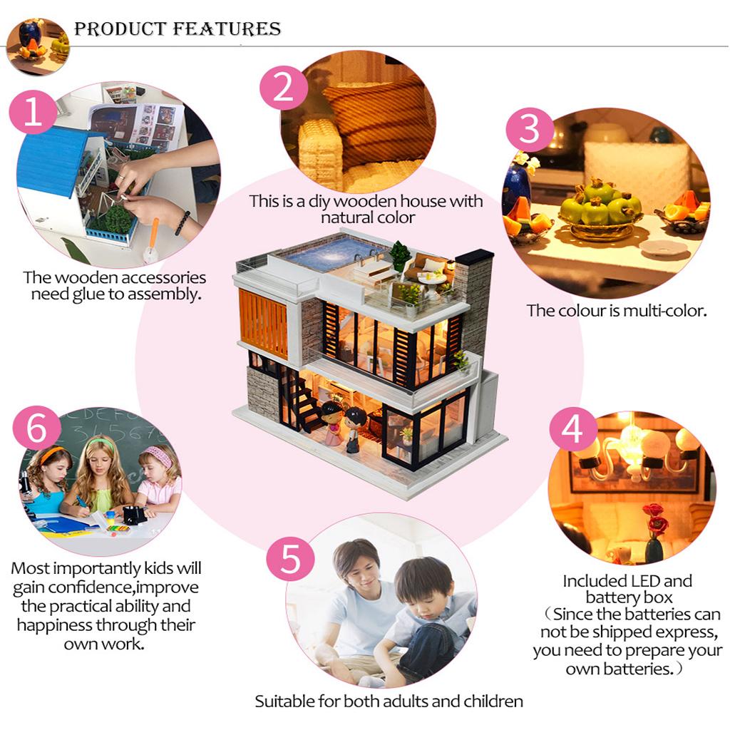 DIY Dolls House Kit Wooden Miniature with Furniture LED Lights Florence Town