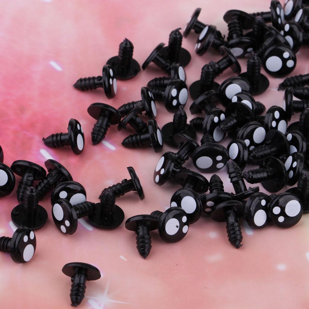 Black Plastic Safety Eyes For Teddy Bear Animal Puppet Craft 12MM (100Pcs)